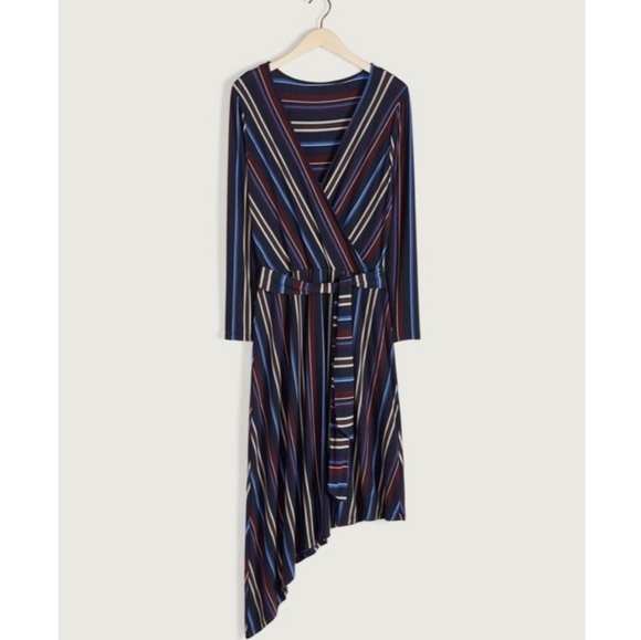 STUNNING 0X - Addition Elle | Striped Asymmetric Faux Wrap Dress - Picture 2 of 8
